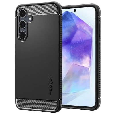 Afbeelding van Samsung Galaxy A55 Hoesje Siliconen en TPU (zacht) Spigen Softcase/Backcover Zwart Telefoonhoesje Shockproof/Valbescherming