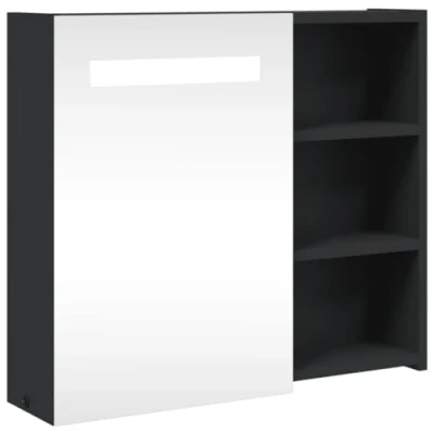 Afbeelding van vidaXL Badkamerkast met spiegel en LED 60x13x52 cm zwart