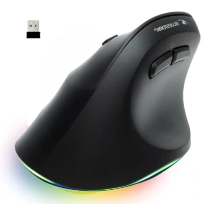 Afbeelding van Bluestork Ergonomische en verticale draadloze muis, Bluetooth of USB ontvanger, 800 2400 dpi, 6 toetsen, RGB led, preventie muissyndroom, voor linkshandigen, pc, Mac 2024
