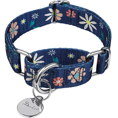 Afbeelding van Dazzber Martingale Halsbanden voor Honden Zachte Verstelbare Halsband, Duurzame D ring Heavy Duty, Choke Collar Grote Middelgrote Kleine (Medium, 2,5 cm Brede, Donkerblauw en Elegante Bloem)
