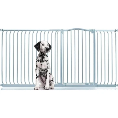 Afbeelding van Bettacare Extra Hoge Hondenhekje met Gebogen Bovenkant, 198cm 207cm, Mat Grijs, Hoog 100cm in Hoogte, Drukfit Hekje voor Hond en Puppy, Huisdieren Honden, Eenvoudige Installatie
