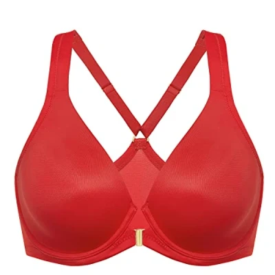 Afbeelding van DELIMIRA Women&#039;s Front Closure Racerback Naadloze Beugel Ongevoerde Plunge Full Coverage Bra Lippenstift rood 85F