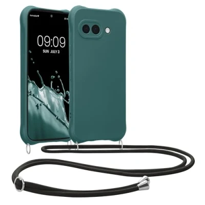 Afbeelding van kwmobile telefoonhoesjegeschikt voor Google Pixel 9a Hoesje van siliconen met telefoonkoord In petrol