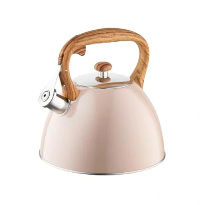Afbeelding van FLORINA Waterkoker (2,5 l) I Roestvrijstalen Theeketel FRANK Fluitketel met Houten Handvat Automatisch Fluitje Voor Inductiekookplaat, Gasfornuis en Elektrisch Fornuis Kleur: bruin mat