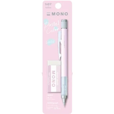 Afbeelding van Tombow MONO Graph en gum, 0,5 mm, roze, precisie met 4 mm punt, innovatief schudmechanisme, stabielere messing tang, navulbaar, incl. gum [SH MG85 PE04A]