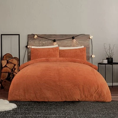 Afbeelding van Sleepdown Teddy Fleece Roest Oranje Dekbedovertrek Quilt Beddengoed Set met Kussenslopen Thermisch Warm Gezellig Super Zacht Gemakkelijk Onderhoudend King (230 cm x 220 cm)