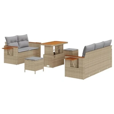 Afbeelding van vidaXL 8 delige Tuinsofa Set met Kussens Beige Poly Rattan Acacia