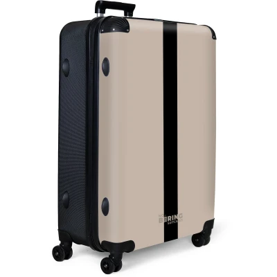 Afbeelding van NoBoringSuitcases.com® Koffer groot Reiskoffer lichtgewicht Beige met zwarte streep Rolkoffer 4 wielen Grote trolley XL 98 liter bagage