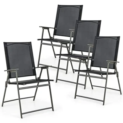 Afbeelding van COSTWAY Set van 4 tuinstoelen, klapstoelen met hoge rugleuning, weerbestendige stof, balkonstoelen armleuningen, terrasstoelen, belastbaar tot 150 kg, voor tuin, terras, balkon, zwart