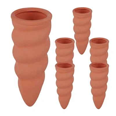 Afbeelding van Relaxdays waterdruppelaar 6 stuks watergeefsysteem pet flessen keramiek terracotta