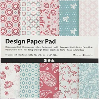 Afbeelding van Creotime designpapier blok blauw/roze 15,2 cm 50 vellen