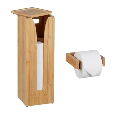Afbeelding van Relaxdays toiletrolhouder bamboe 2 delige set wc rol houder muur reserverolhouder
