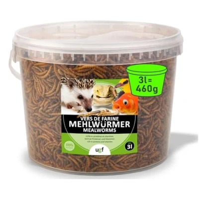 Afbeelding van UGF Premium Mehlwürmer getrocknet 3 Liter Eimer 460g, Vogelfutter Wildvögel Ganzjährig, Igelfutter, Hühnerfutter, Eichhörnchen Futter, Hamster Futter