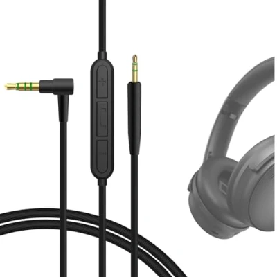 Afbeelding van Geekria QuickFit Audiokabel met microfoon compatibel Bose QC45, QC35, QC25 hoofdtelefoon, vervangende 2,5 mm stereokabel ingebouwde en volumeregeling (1,2 m)