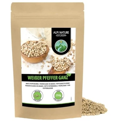 Afbeelding van Hele witte peper (250g), peperkorrels 100% natuurlijk, uiteraard zonder toevoegingen, vegan,