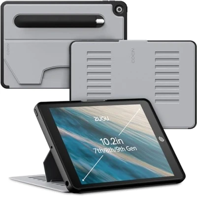 Afbeelding van Zugu case iPad 10.2 Gen 7, 8 &amp; 9 (2019/2020/2021) oersterke luxe flip over volledige 360˚ bescherming met multifunctionele standaard functie geschikt voor Apple Pencil Artic Gray