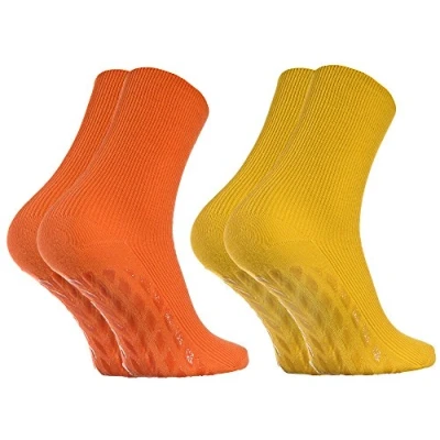 Afbeelding van Rainbow Socks Man Vrouw Diabetes Sokken Anti Slip Katoen Zonder Elastiek 2 Paar Geel Oranje Maat EU 39 41