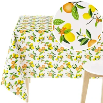 Afbeelding van KP HOME Waterdicht afwasbaar tafelkleed rechthoekig tafelzeil 78 x 55 inch 200 140 cm Citroenvruchten PVC plastic eetkamer of tuin afveegbare in kleurrijk patroon