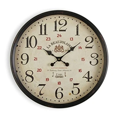 Afbeelding van Versa Beaujolaise Stille decoratieve wandklok voor keuken, woonkamer, eetkamer of slaapkamer, Afmetingen (H x B H) 50 13,5 cm, Metaal, Kleur Zwart