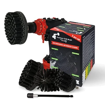 Afbeelding van Premium Boorborstel, Ultra Stijf, Zwart, 5st. SET. Professionele Power Scrubber. Kras geen oppervlakken. Geschikt voor het reinigen van grill, steen, baksteen, buitentegels, zware taken
