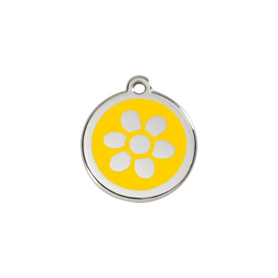 Afbeelding van Flower Yellow roestvrijstalen hondenpenning small/klein dia. 2 cm RedDingo