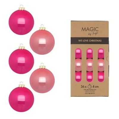 Afbeelding van kerstballen, glas, 4 cm, 36 stuks, mat en glanzend, kleine kerstboomversiering kerstboomversiering, roze Candy Shop