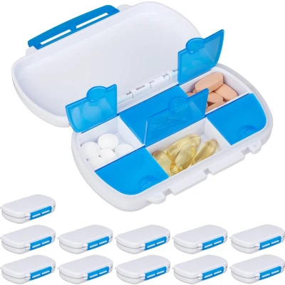 Afbeelding van Relaxdays 12x pillendoos 6 vakken medicijndoos pillendoosje medicijn doosje blauw