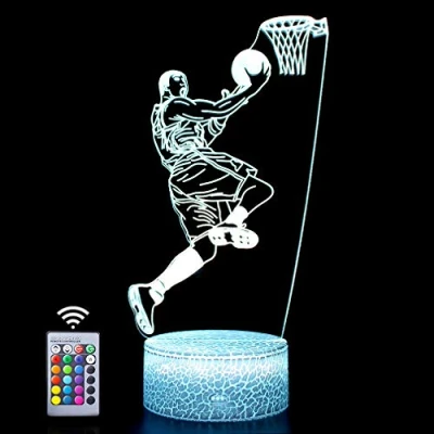Afbeelding van Hoofun Basketbal 3D Lamp Verjaardagscadeau Nachtlampje, 16 Kleuren Veranderende &amp;Afstandsbediening Illision Lights Geschenken Ideaal voor Tiener Jongens Kinderen Kind Kerst Verjaardagsfeest (Basketbal