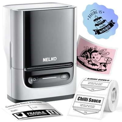 Afbeelding van Nelko Label Maker Machine with Tape, PM220 Bluethooth Printer, 2 Inch Portable Thermal Printer for Small Business, Address, Logo, Clothing, Sticker Phones &amp; PC, White