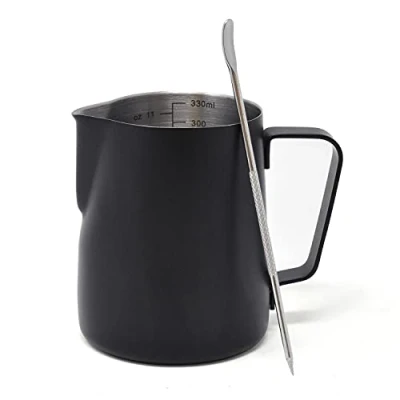 Afbeelding van Joeji&#039;s Kitchen Melkopschuimkan Koffiekan 350 ml met Latte Art pen Melkkan scherpe tuit Koffiezetapparaat, warme chocolademelk, espresso Zwarte