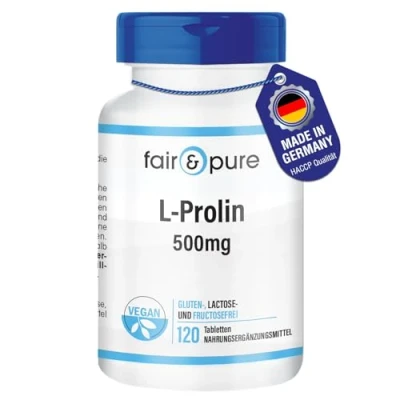Afbeelding van Fair &amp; Pure® L proline 500mg vegan hoge dosering zonder magnesiumstearaat 120 tabletten