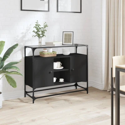 Afbeelding van Dressoir met glazen blad 98x35x81 cm bewerkt hout zwart