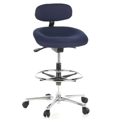 Afbeelding van hjh OFFICE 608310 werkstoel hoog Work MF stof blauw stahulp kantoor draaibare kruk met rugleuning en wielen, in hoogte verstelbaar