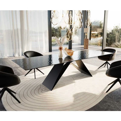 Afbeelding van DELIFE Eetkamertafel Edge 300x100 Glas smelten rokerig zwart 3D Relief V frame vlak staal