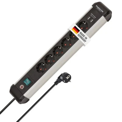 Afbeelding van Premium Alu Line stekkerdoos met USB 6 voudig 3m H05VV F 3G1,5