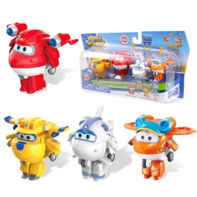 Afbeelding van Super Wings 2 inch transformeerbaar speelgoed, 4 stuks, supercharged jett, Donnie, Astra, Sunny, vliegtuigspeelgoed, voertuig, mini figuren, transformator, speelgoed voor jongens en meisjes van 3, 4,