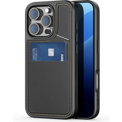 Afbeelding van Dux Ducis Rafi II Series Back Cover met Pasjeshouder en Standfunctie MagSafe Compatible Geschikt voor iPhone 16 Pro Max Hoesje Zwart