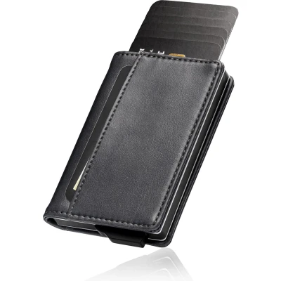 Afbeelding van Saetti Pasjeshouder Luxe Portemonnee Grijs 12 Pasjes + Briefgeld RFID Creditcardhouder Mannen &amp; Vrouwen Uitschuifbaar Kaarthouder Incl. Cadeaubox