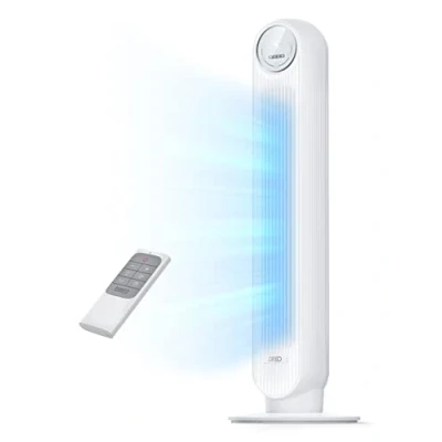 Afbeelding van Dreo Nomad One stille torenventilator, 28 dB, snelheid 7,3 m/s, 4 snelheden, modi, 8 uur, timer, 90 graden oscillerende ventilator met koeling, afstandsbediening, voor slaapkamer, wit
