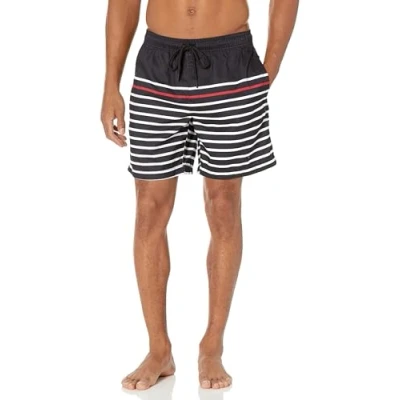 Afbeelding van Amazon Essentials Men&#039;s Sneldrogende zwembroek met binnenbeenlengte van 18 cm, Zwart Wit Streep, XL