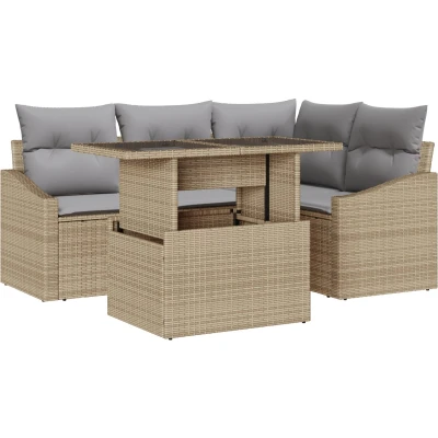 Afbeelding van vidaXL 5 delige tuin sofa set met kussens beige poly rattan