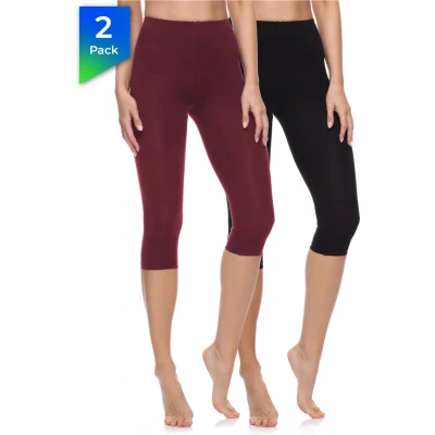 Afbeelding van Merry Style MS MS10 199 LE 2Pack Dames Capri Leggings Sport Vrijetijdsbroek 3/4 Lengte Katoen Sporbroek Yogabroek Zwart/Wijnrood XS