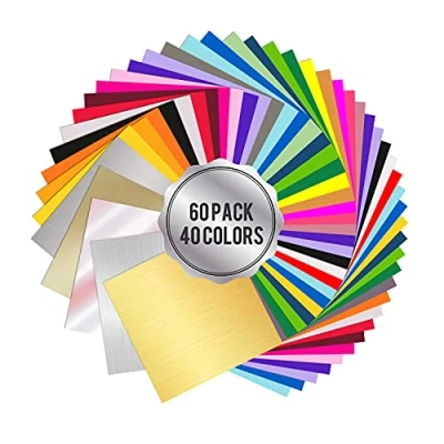 Afbeelding van Wishesther 60 stuks plotterfolie zelfklevend 30 x cm vinylfolie plotter 40 kleuren cameo vinyl transferfolie transferpapier voor knutselen