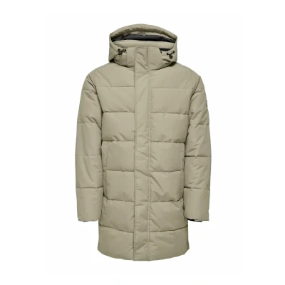 Afbeelding van ONLY &amp; SONS Onscarl Life Long Quilted Coat OTW gewatteerde jas voor heren, Desert Taupe, S