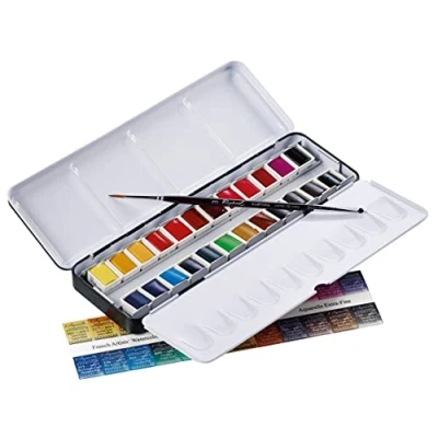 Afbeelding van Sennelier L&#039;aquarelle set 24 halve napjes + 1 penseel N131606..