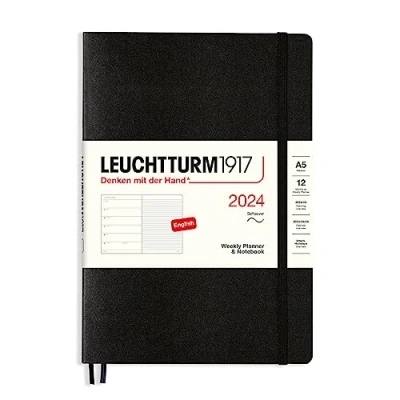 Afbeelding van LEUCHTTURM1917 367788 weekkalender &amp; notitieboek zachte kaft medium (A5) 2024, 12 maanden, zwart, Engels