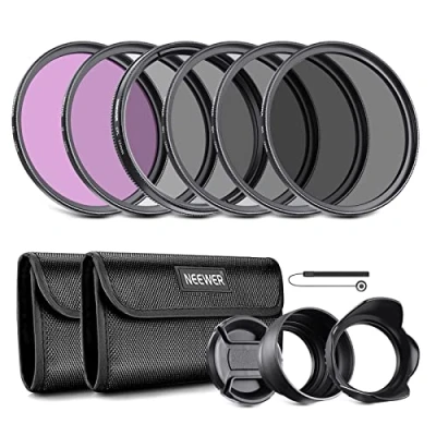 Afbeelding van NEEWER 52 mm lensfilterset: UV, CPL, FLD, ND2, ND4, ND8, lenskap en lenskap, compatibel met Canon, Nikon, Sony, Panasonic DSLR camera&#039;s lens