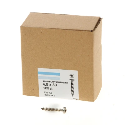 Afbeelding van Spaanplaatschroef RVS 4,0 x 30 mm, kruiskop (200 stuks)