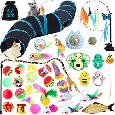Afbeelding van YUTUY Kattenspeelgoedset,42 stuks kattenspeelgoed Set met kattentunnel voor Indoor Katten Kattentunnels,Ballen,Grappige Kattenstok,Veerspeelgoed,Pluche Speelgoed,Speelgoedmuizen etc