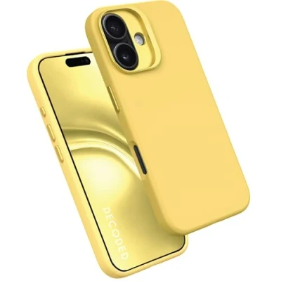 Afbeelding van DECODED Siliconen Hoesje voor iPhone 16 Premium Soft Touch Materiaal Antibacteriële Coating Geschikt MagSafe Popcorn Geel